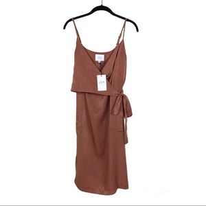 NWT J.O.A. Rusty Fall In Love Sleeveless Satin Midi Wrap Dress 
Size XS